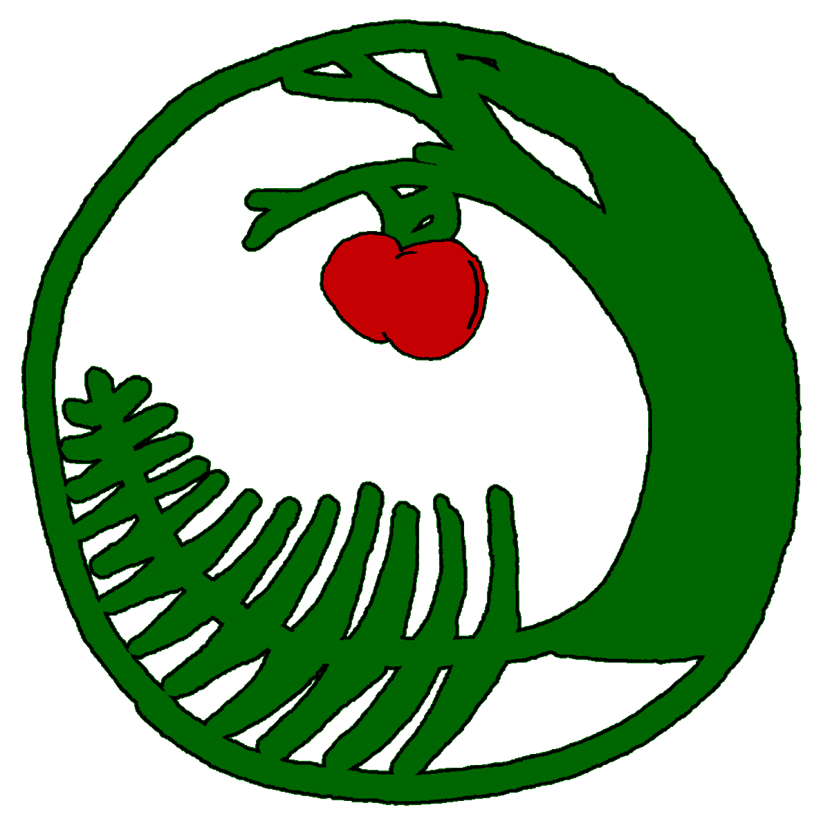 Logo with a fern and red apple
